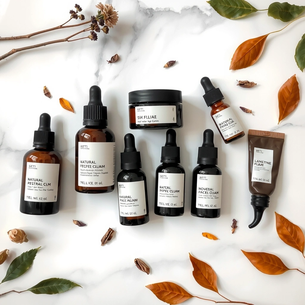 Natural women's skincare products arrangement